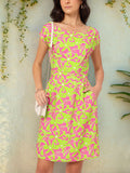 DressBerry Vibrant Vacay Cinched Waist Printed Sheath Dress