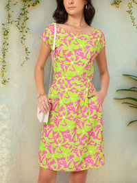 DressBerry Vibrant Vacay Cinched Waist Printed Sheath Dress