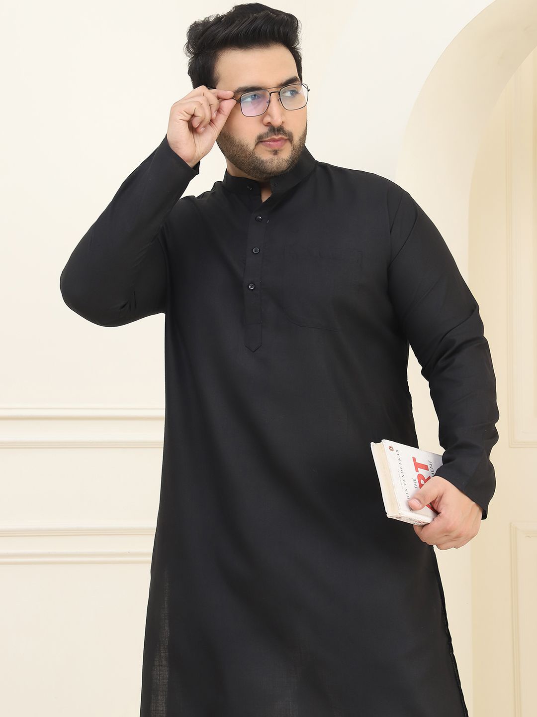 SOJANYA PLUS Mandarin Collar Regular Pure Cotton Straight Kurta with Pyjamas