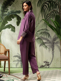 Bani Women Embroidered Puff Sleeves Pure Silk Shirt With Trousers