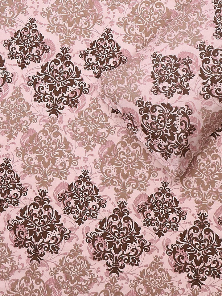 Monte Carlo Peach & Brown Printed Cotton 104 TC Queen Bedsheet Set 2.24 m x 2.54 m