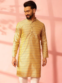 Anouk Ethnic Motifs Woven Design Band Collar Cotton Silk Straight Kurta