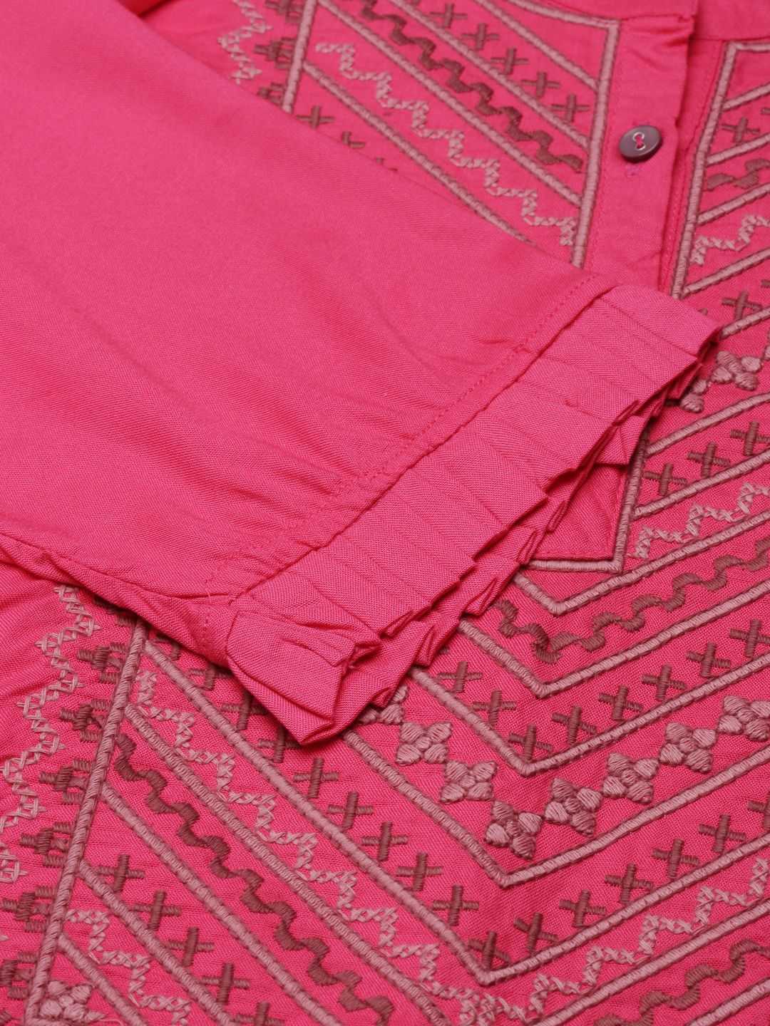 Anouk Fuchsia Floral Embroidered Pure Cotton Straight Kurta