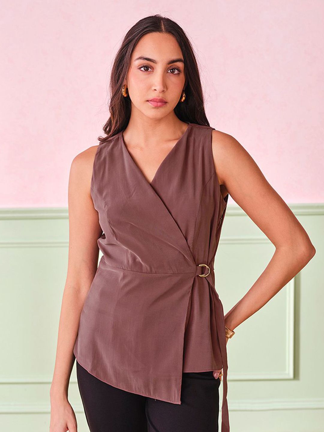 AND Women Casual Sleeveless Wrap Top