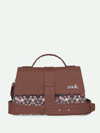 ZOUK Floral Printed Structured Satchel with Cut Work