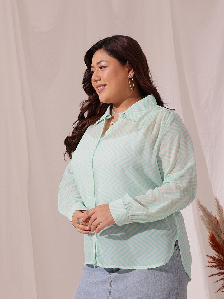 CURVY STREET Women Plus Size Comfort Spread Collar Printed Relaxed Fit Casual Shirt