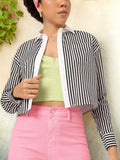 DressBerry Monochrome Stripes Contrast Placket Crop Shirt