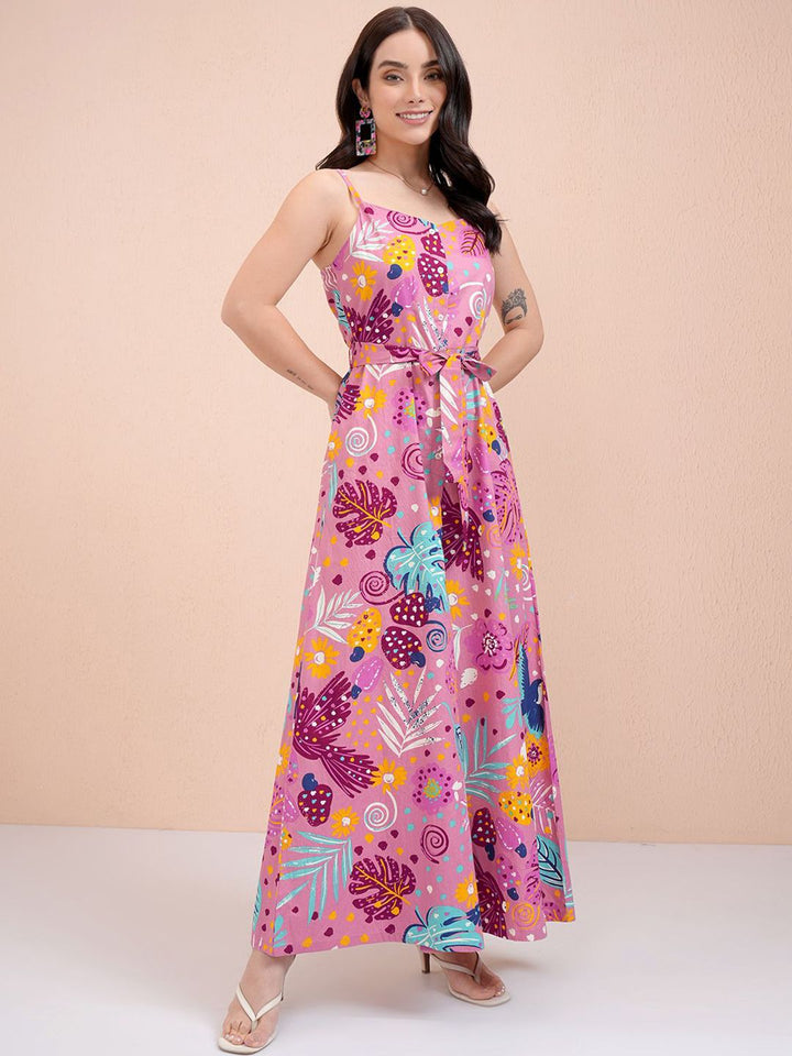 Vishudh Women Printed Basic Sleeveless Jumpsuit