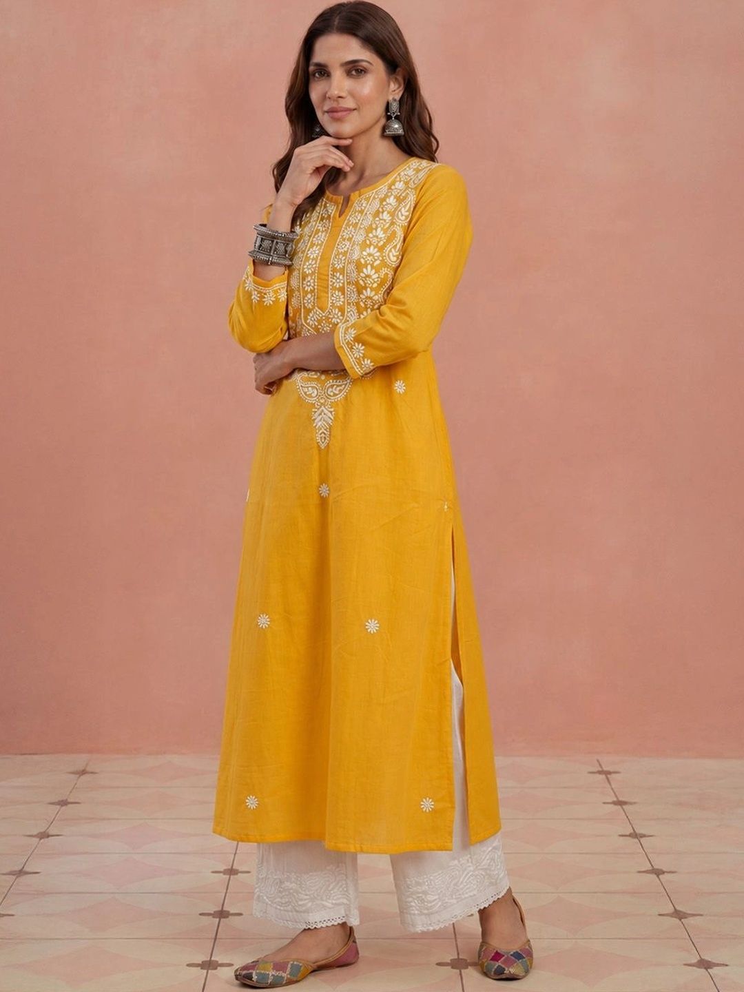 Rumah Wanita Chikankari Sulam Kurta Chikankari