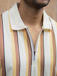 Powerlook Men Mustard Printed Stripe T-Shirt