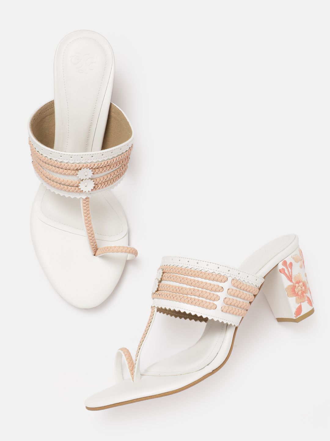 House of Pataudi Open Toe Woven Design Block Heels