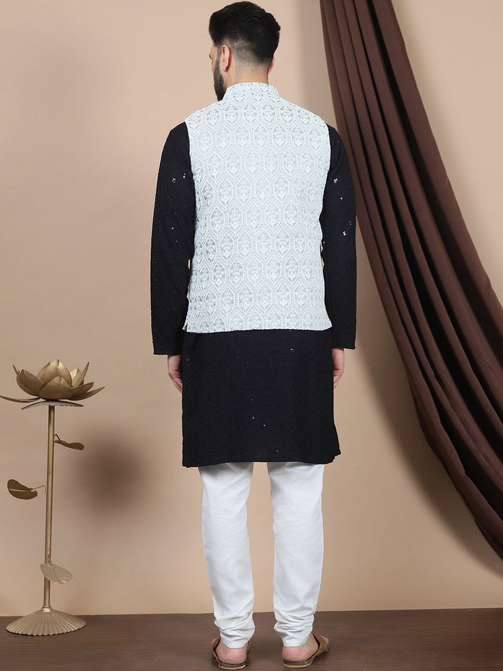 Anouk Black Floral Embroidered Regular Pure Cotton Straight Kurta With Churidar