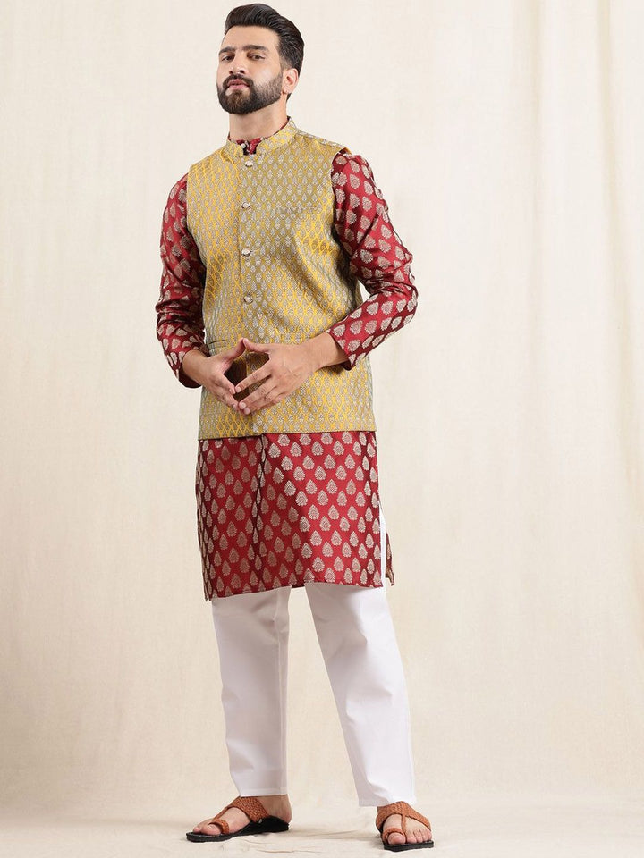 Anouk Men Ethnic Motifs Printed Kurta with Trousers & Nehru Jacket