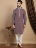 Anouk Embroidered Thread Work Cotton Mandarin Collar Straight Kurta with Churidar