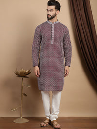 Anouk Embroidered Thread Work Cotton Mandarin Collar Straight Kurta with Churidar