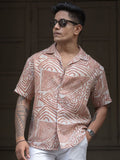 Powerlook Men Cuban Collar Abstract Printed Oversized Casual Shirt
