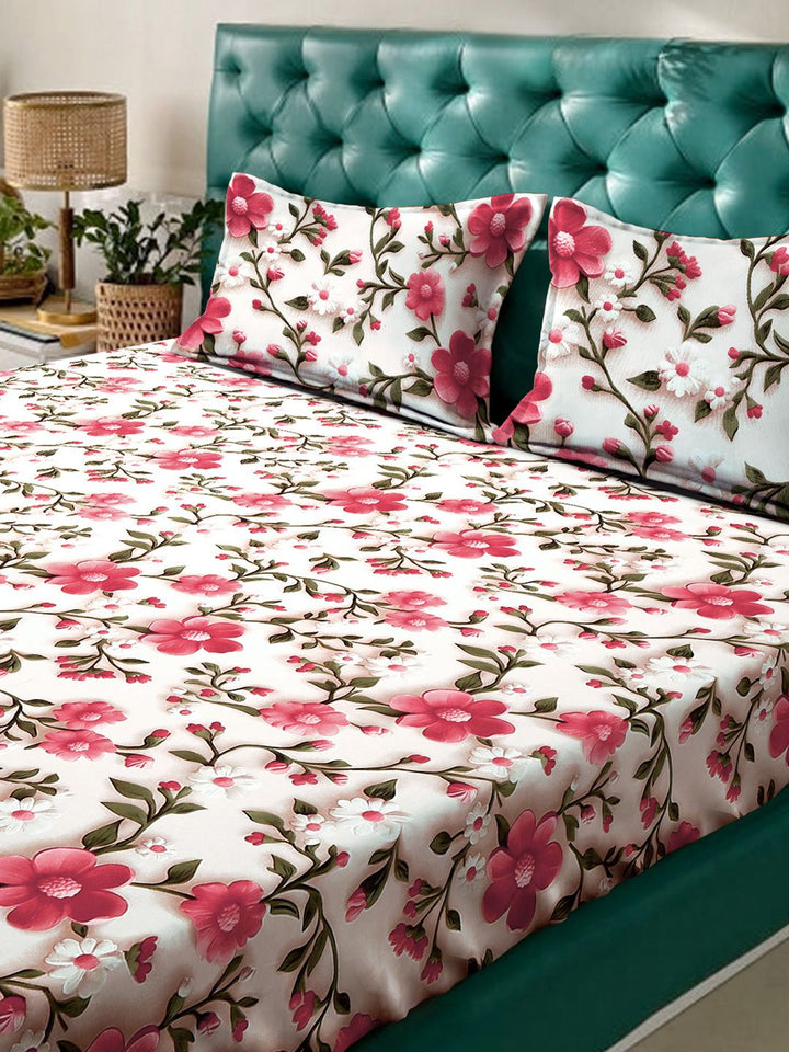 KLOTTHE Floral Pink Printed Flat 300 TC King Superfine 7D Cadar Dengan 2 Sarung Bantal