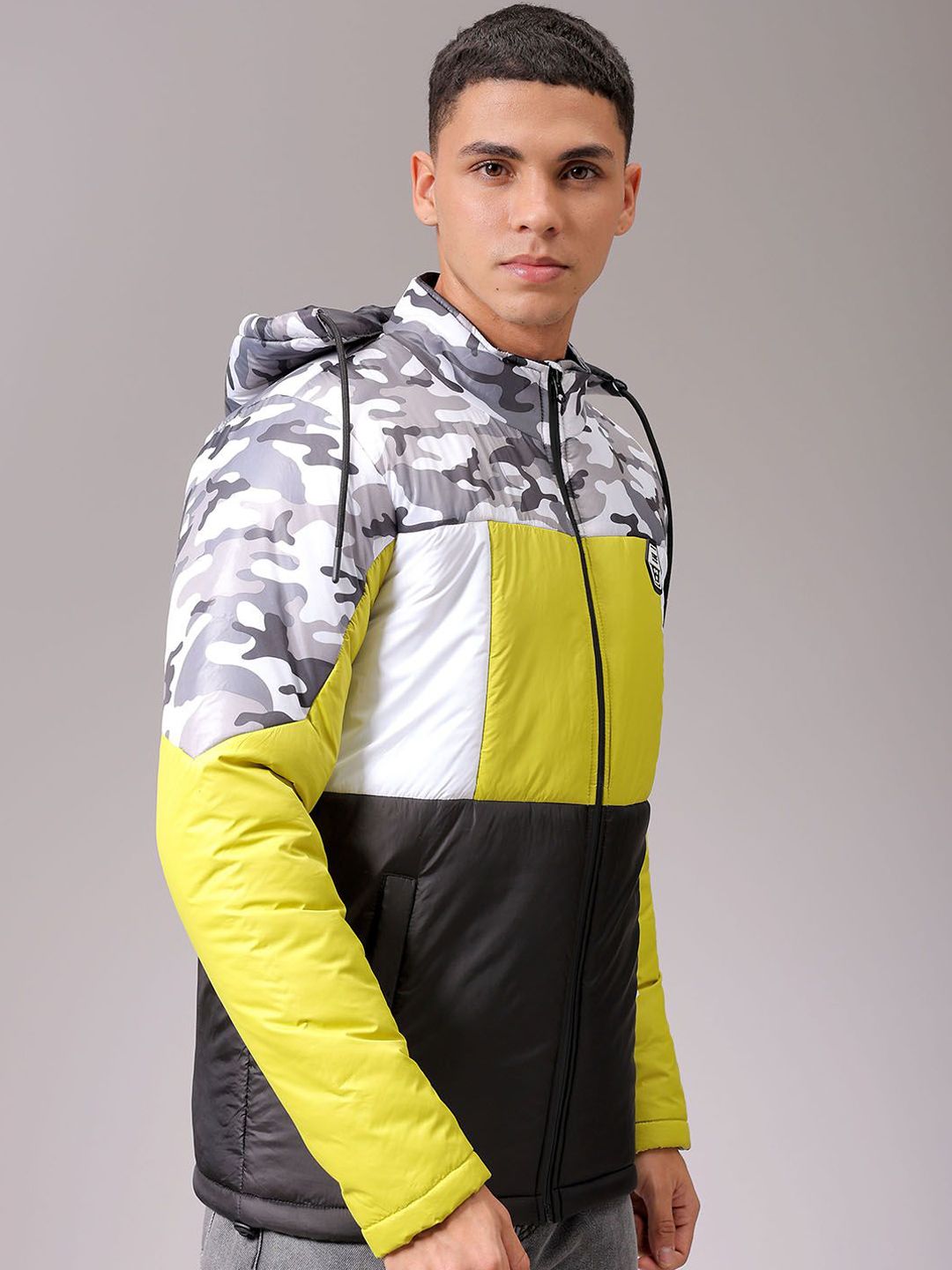 The Indian Garage Co Men Hooded Camouflage Printed Casual Padded Jacket