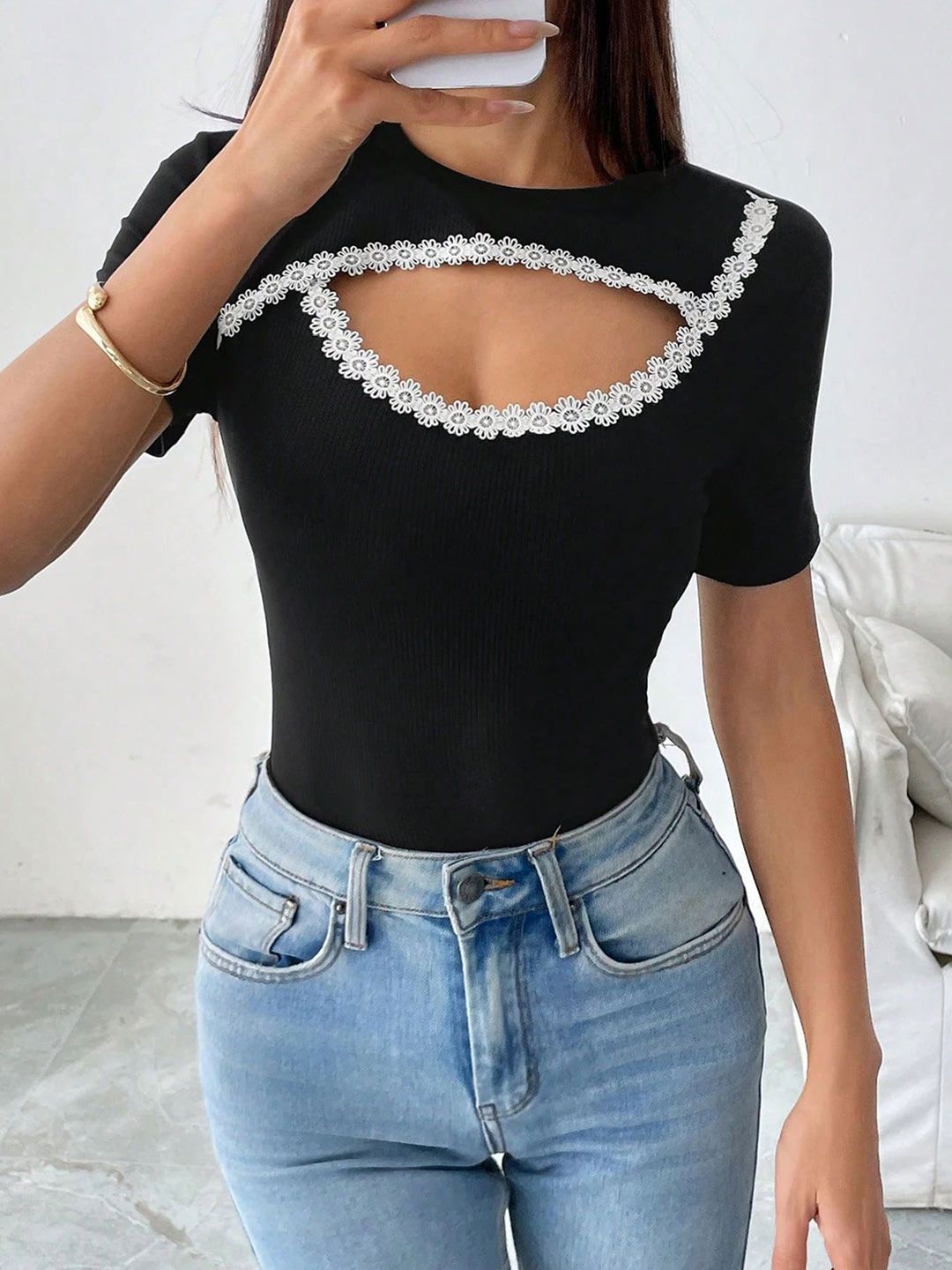 DressBerry Ribbed Cut Out Fitted Top