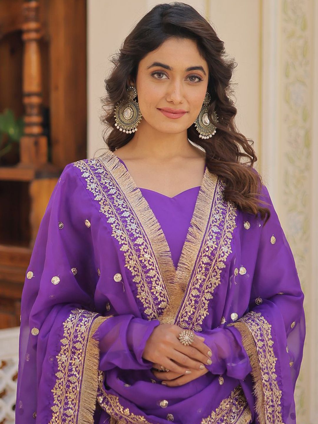 KALINI Sweetheart Neck Georgette Anarkali Kurta With Dupatta
