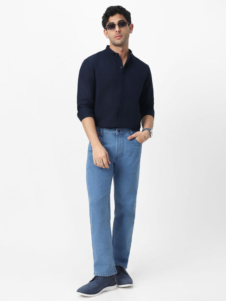 Urbano Fashion Men Club Collar Solid Cotton Casual Shirt