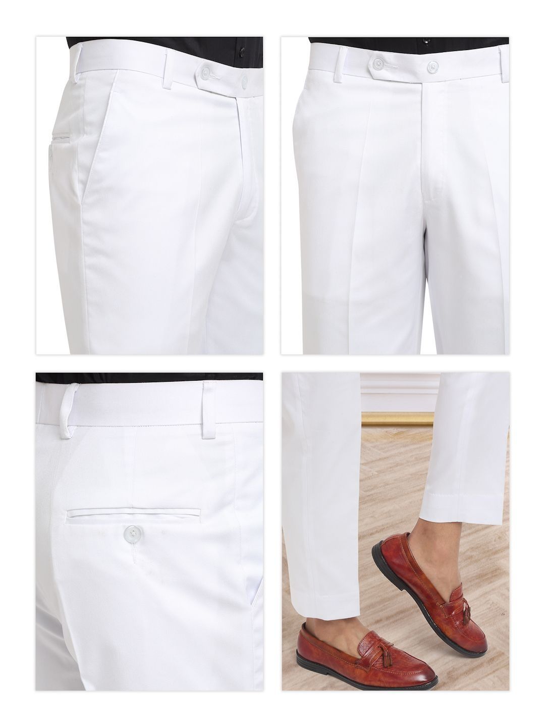 KLOTTHE Men White Slim Fit Mid-Rise Cotton Formal Gurkha Pants