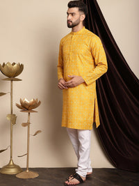 Anouk Mustard Yellow Ethnic Motifs Printed Regular Kurta with Churidar