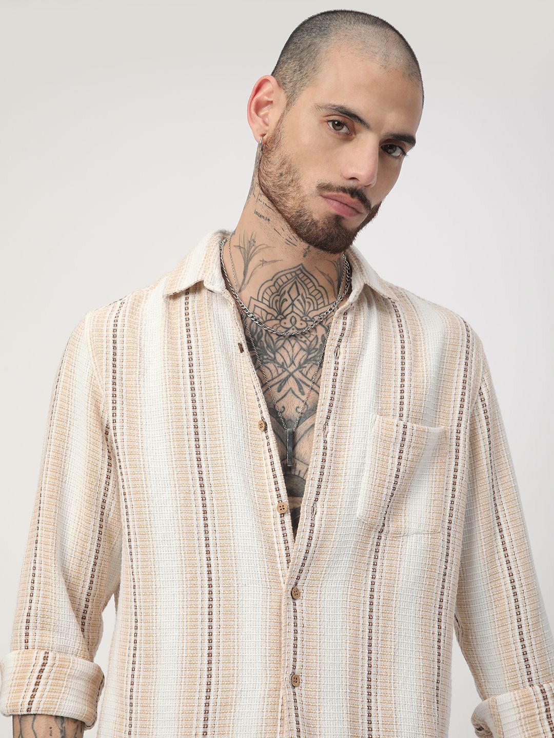 VASTRADO Men Classic Slim Fit Multi Stripes Pure Cotton Striped Casual Shirt