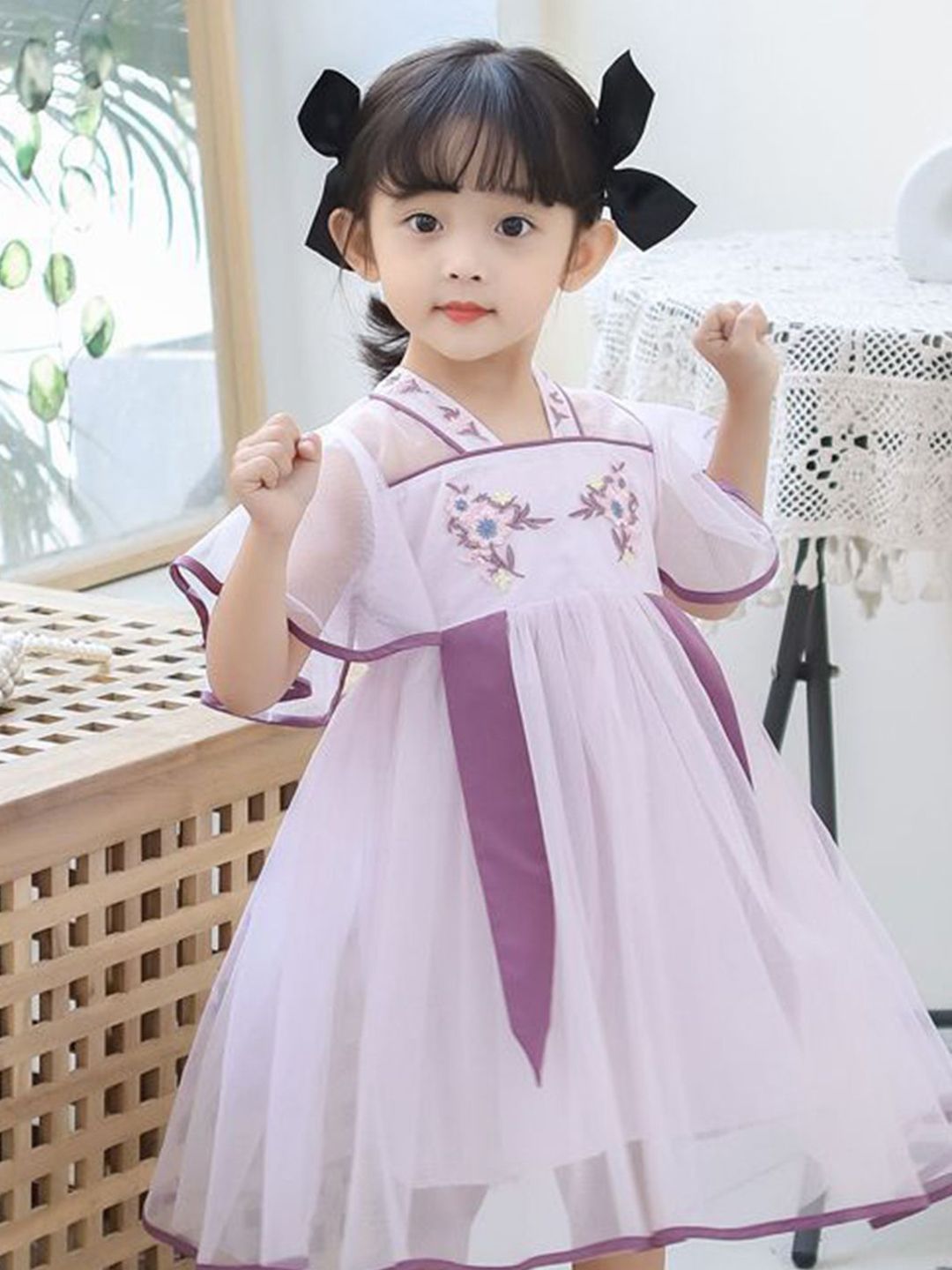 YK Floral Girls Floral Self Design Fit & Flare Dress