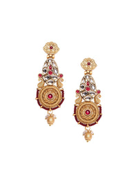 PANASH 22Ct Gold Plated Kundan Studded Floral Shaped Drop Earrings