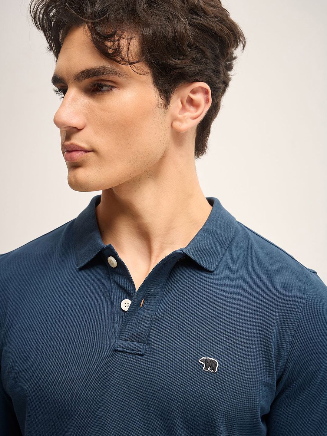 THE BEAR HOUSE Men Solid Polo Collar Pure Cotton T-shirt