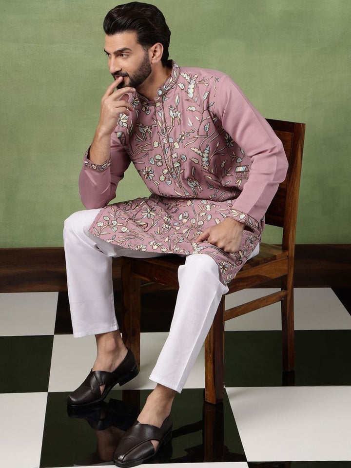 Anouk Men Animal Embroidered Regular Thread Work Pure Cotton Kurta with Pyjamas