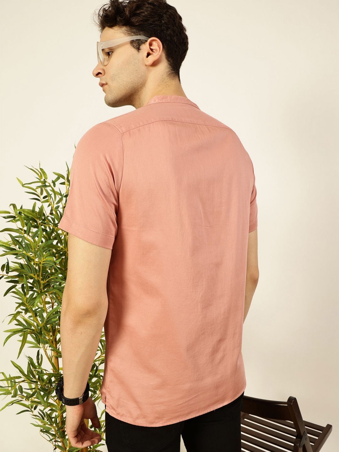 Thomas Scott Men Solid Mandarin Collar Cotton T-Shirt