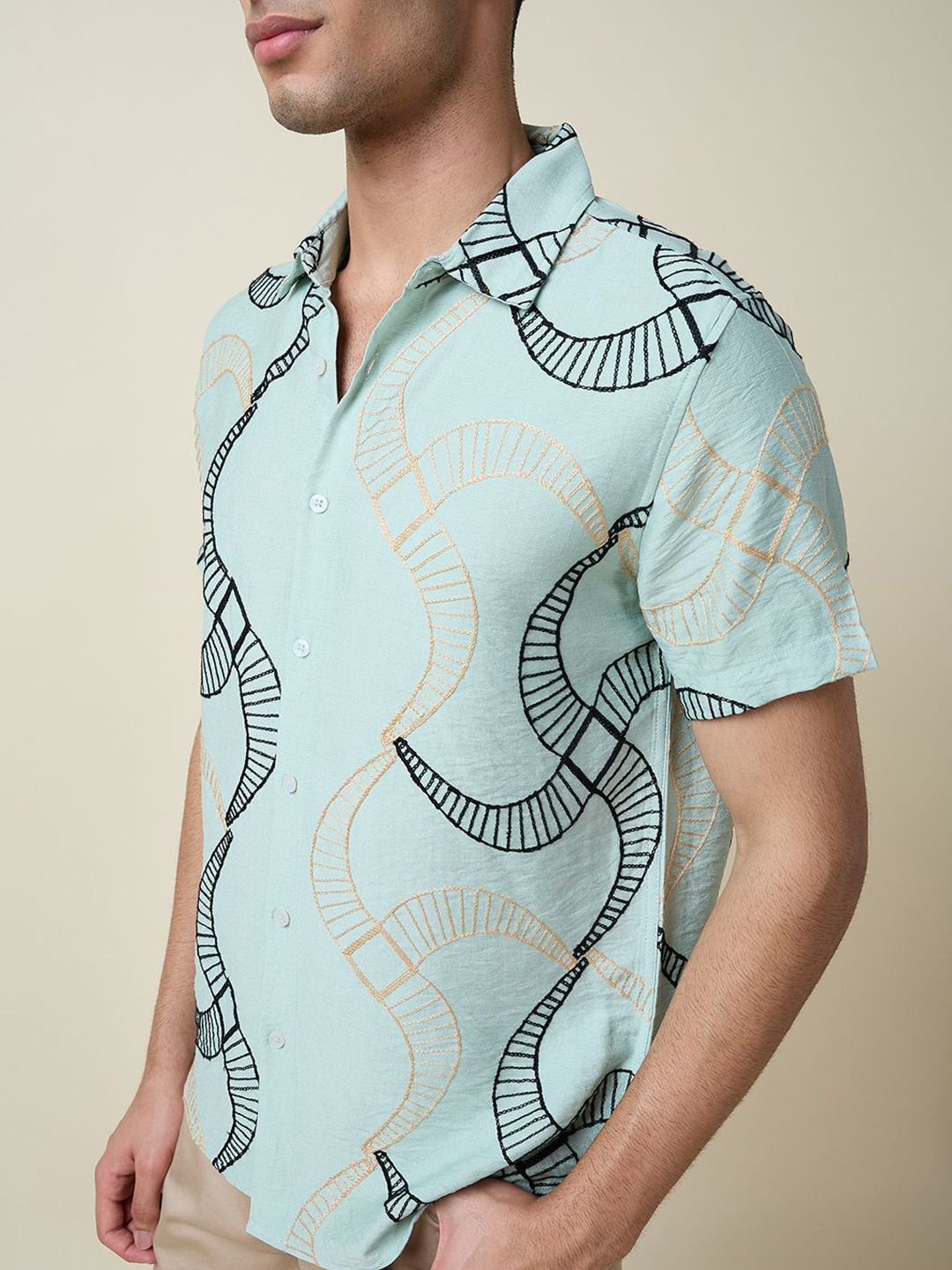 Thomas Scott Men Embroidered Regular Fit Casual Shirt