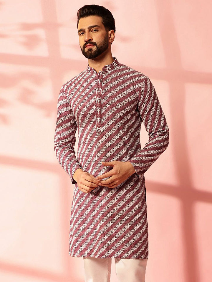 Anouk Geometrik Benang Sulam Kerja Kapas Kurta Lurus