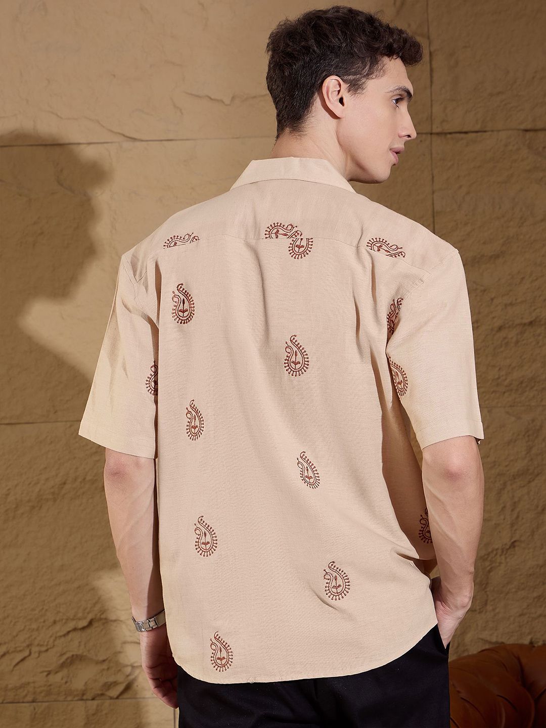 DENNISON Men Paisley Print Embroidery Oversized Shirt
