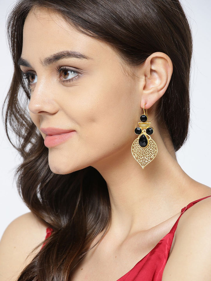 Anting-anting Jatuh Berbentuk Daun Anouk Bersalut Emas Hitam