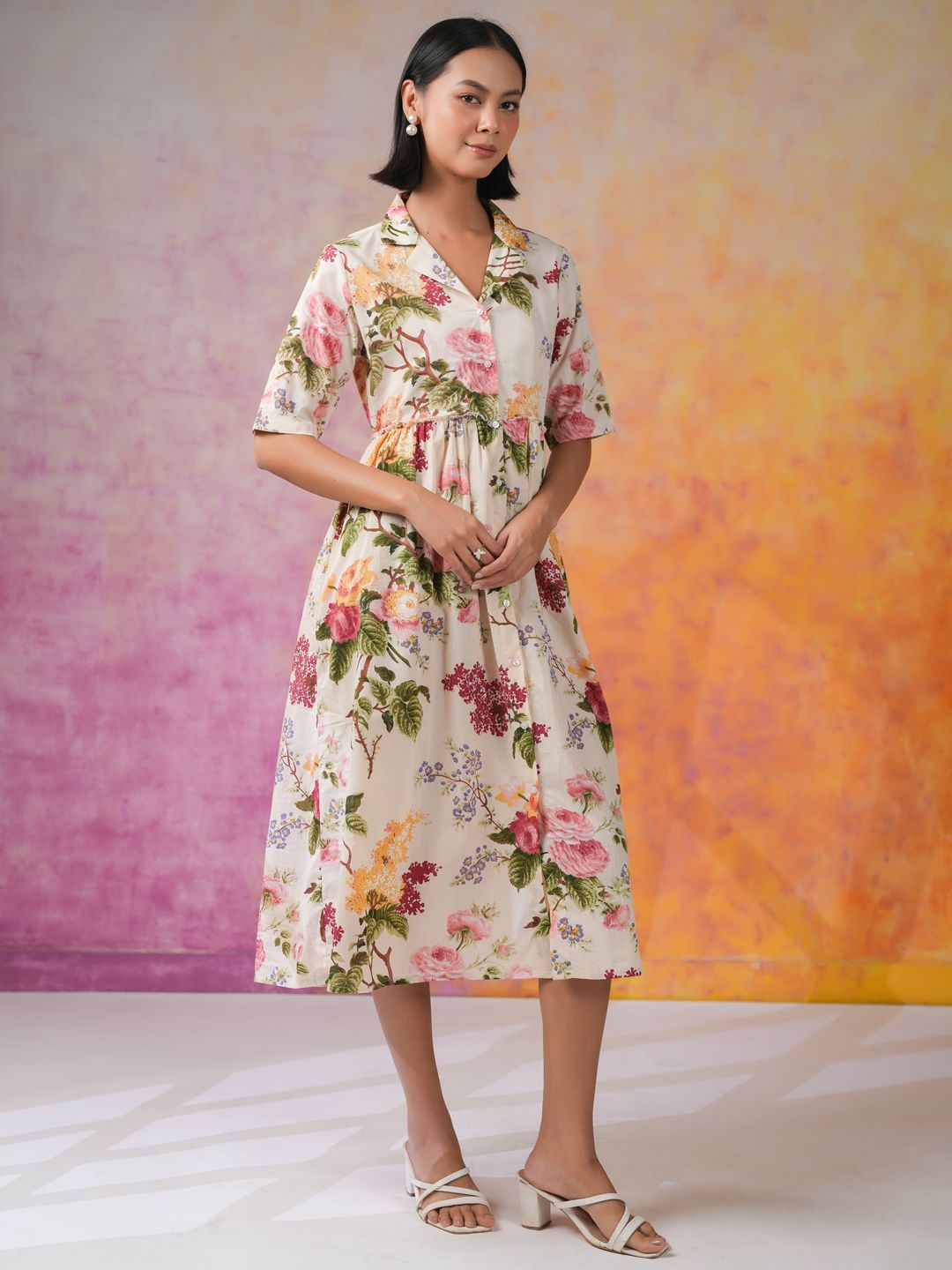 Sanskrutihomes Wanita Bercetak Fit & Flare Midi Dress