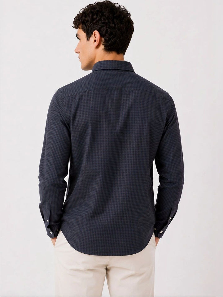 ADRO Men Navy & Brown Mini Checked Regular Fit Casual Cotton Shirt