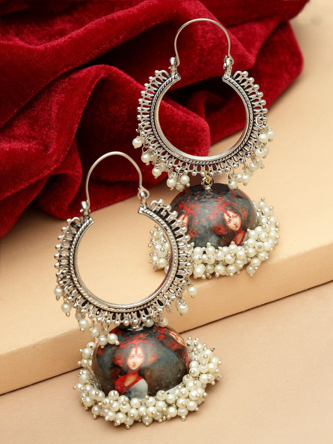 Anouk Silver Plated Cubic Zirconia Studded Dome Shaped Jhumkas