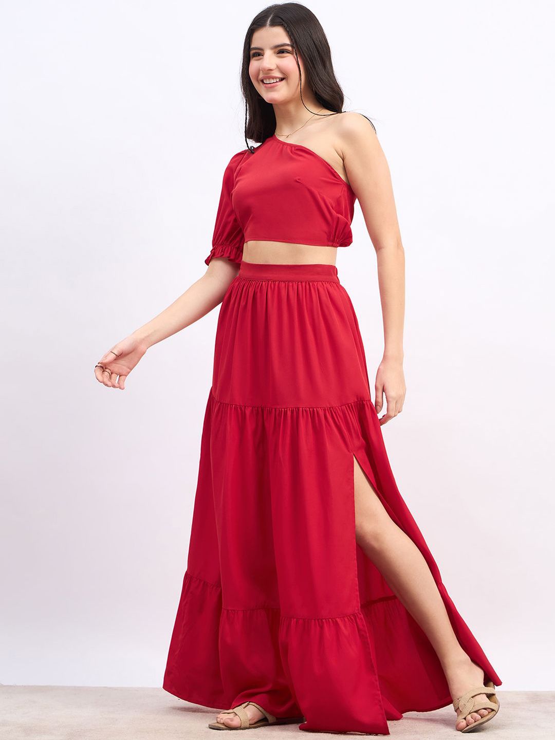 Berrylush One Shoulder Cropped Top With High Rise Maxi Skirt