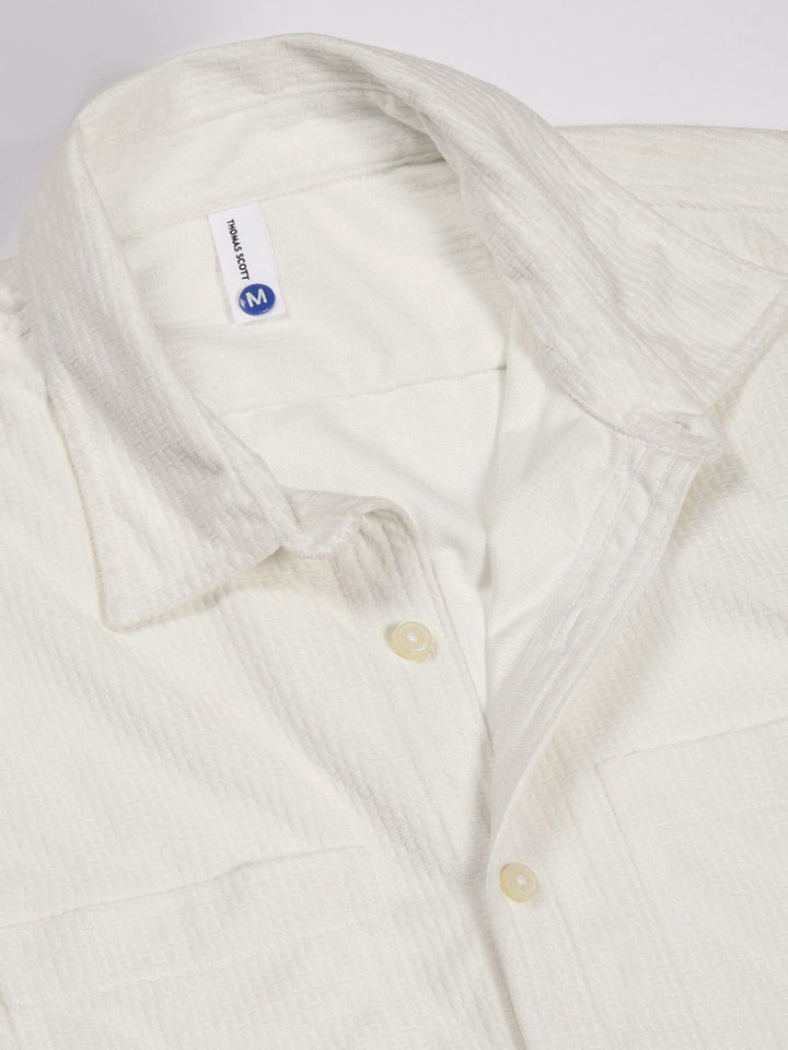 Thomas Scott Men Classic Spread Collar Textured Slim Fit Casual Shirt