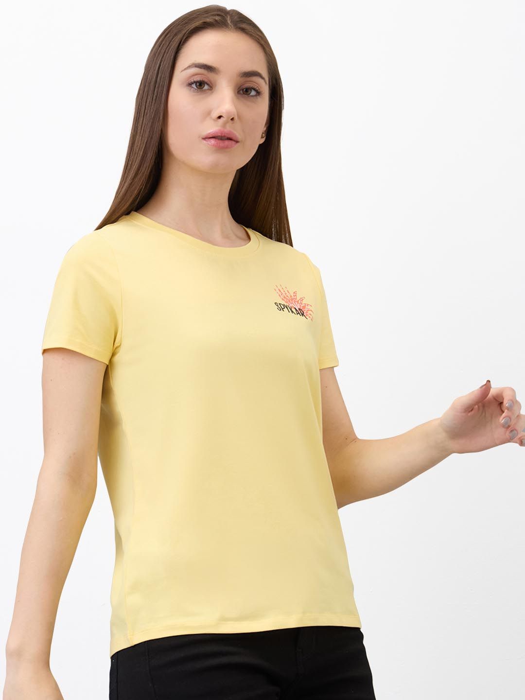 SPYKAR Women Regular Fit Graphic Printed Round Neck Cotton T-shirt