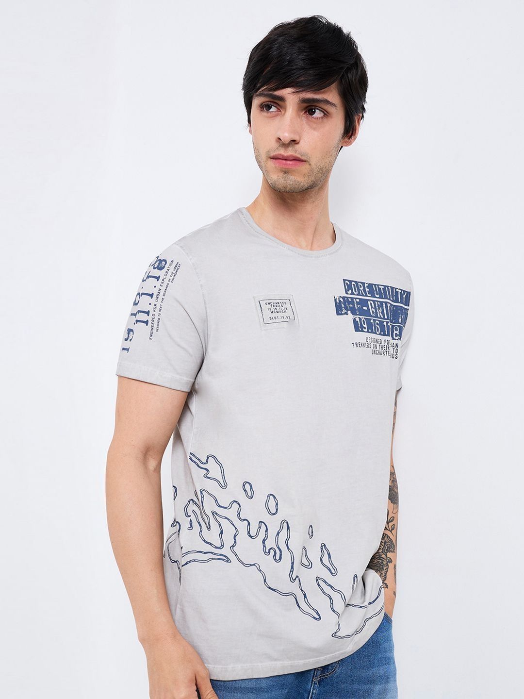 SPYKAR Men Typography Printed Round Neck Cotton T-shirt