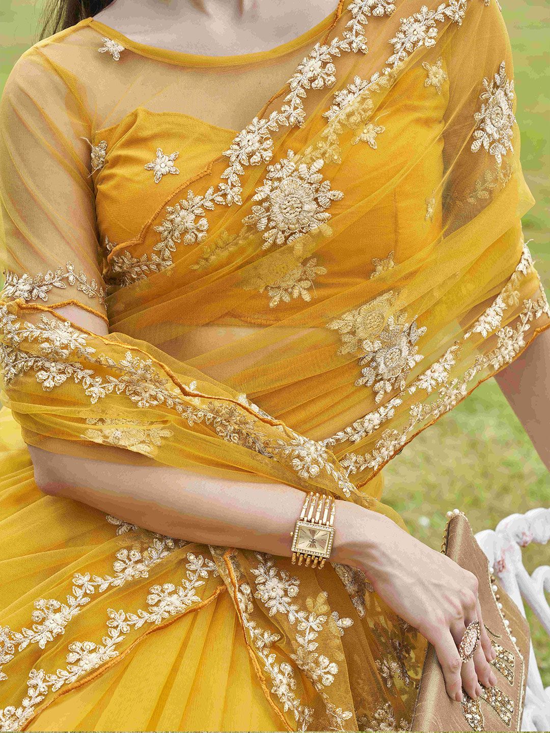 Tikhi Imli Embellished Embroidered Net Saree