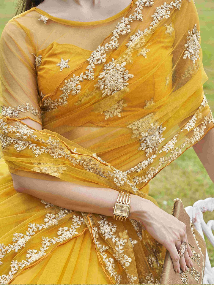 Tikhi Imli Embellished Embroidered Net Saree