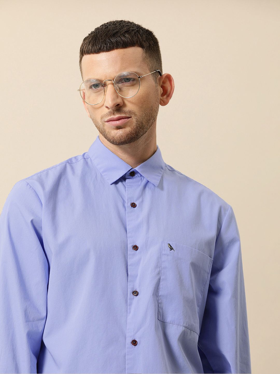 Mr Bowerbird Men Blue Solid Tailored Fit Casual Shirt