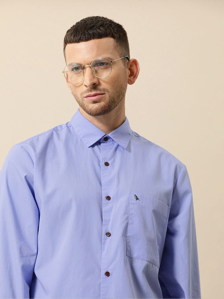 Mr Bowerbird Men Blue Solid Tailored Fit Casual Shirt