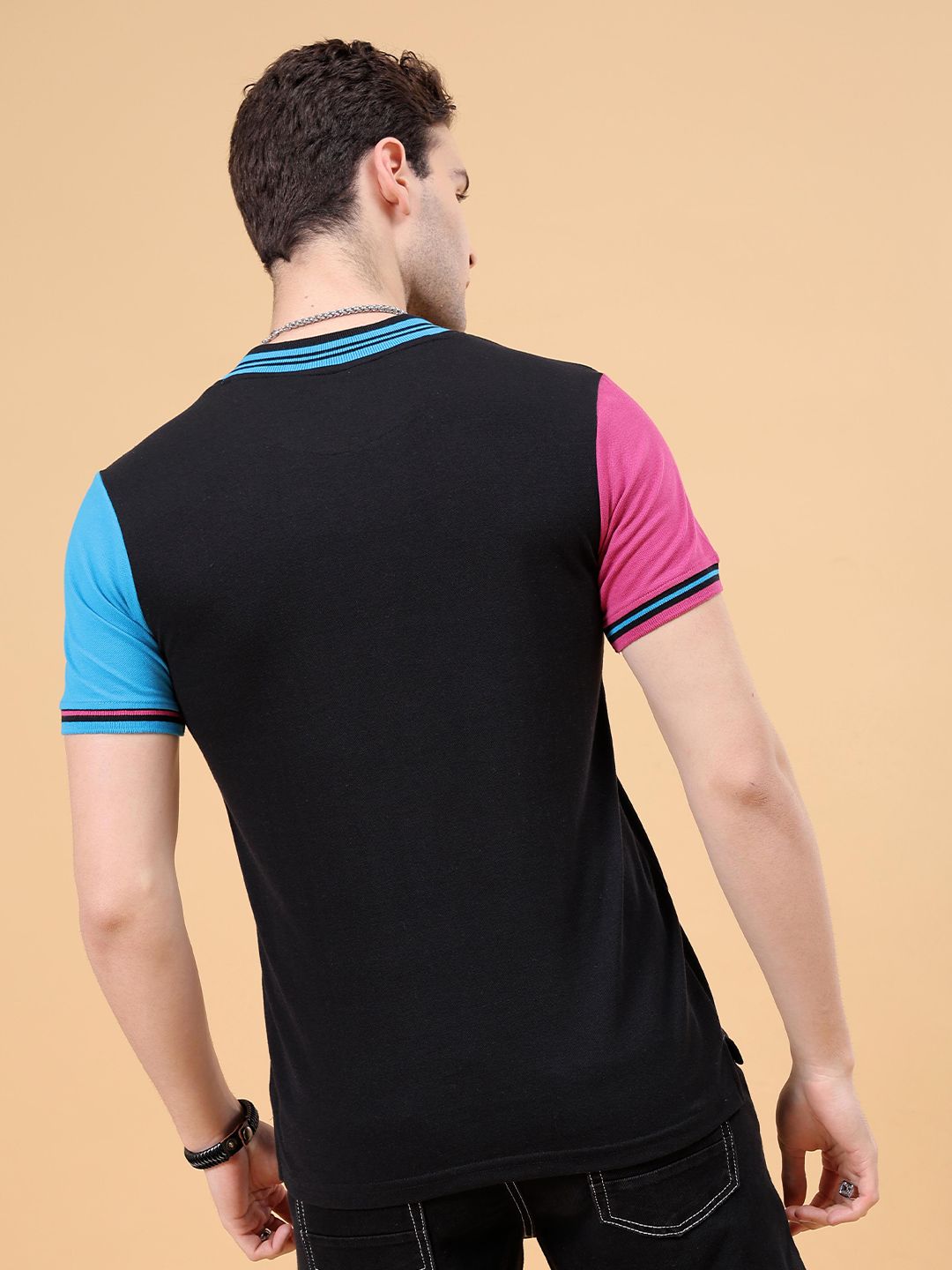 The Indian Garage Co Typography Henley Neck Applique Cotton T-shirt