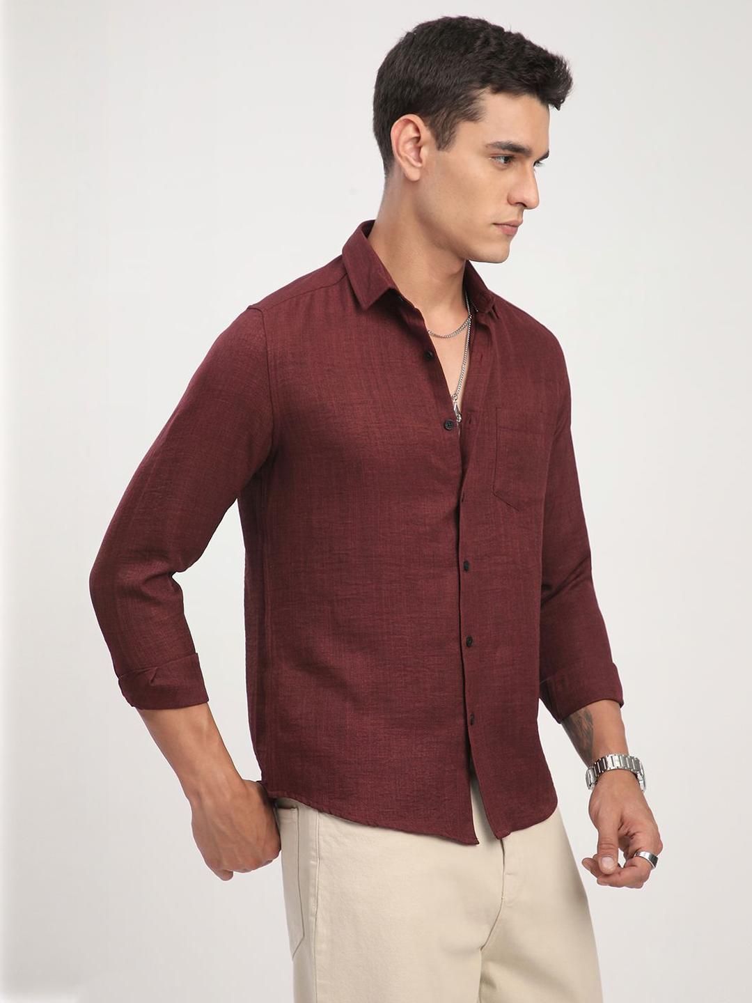 VASTRADO Men Classic Fit Solid Spread Collar Casual Shirt